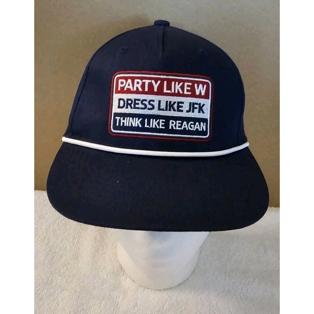 Burlebo "PARTY LIKE W DRESS LIKE JFK  THINK LIKE REAGAN" Rope Hat Navy Blue NWOT